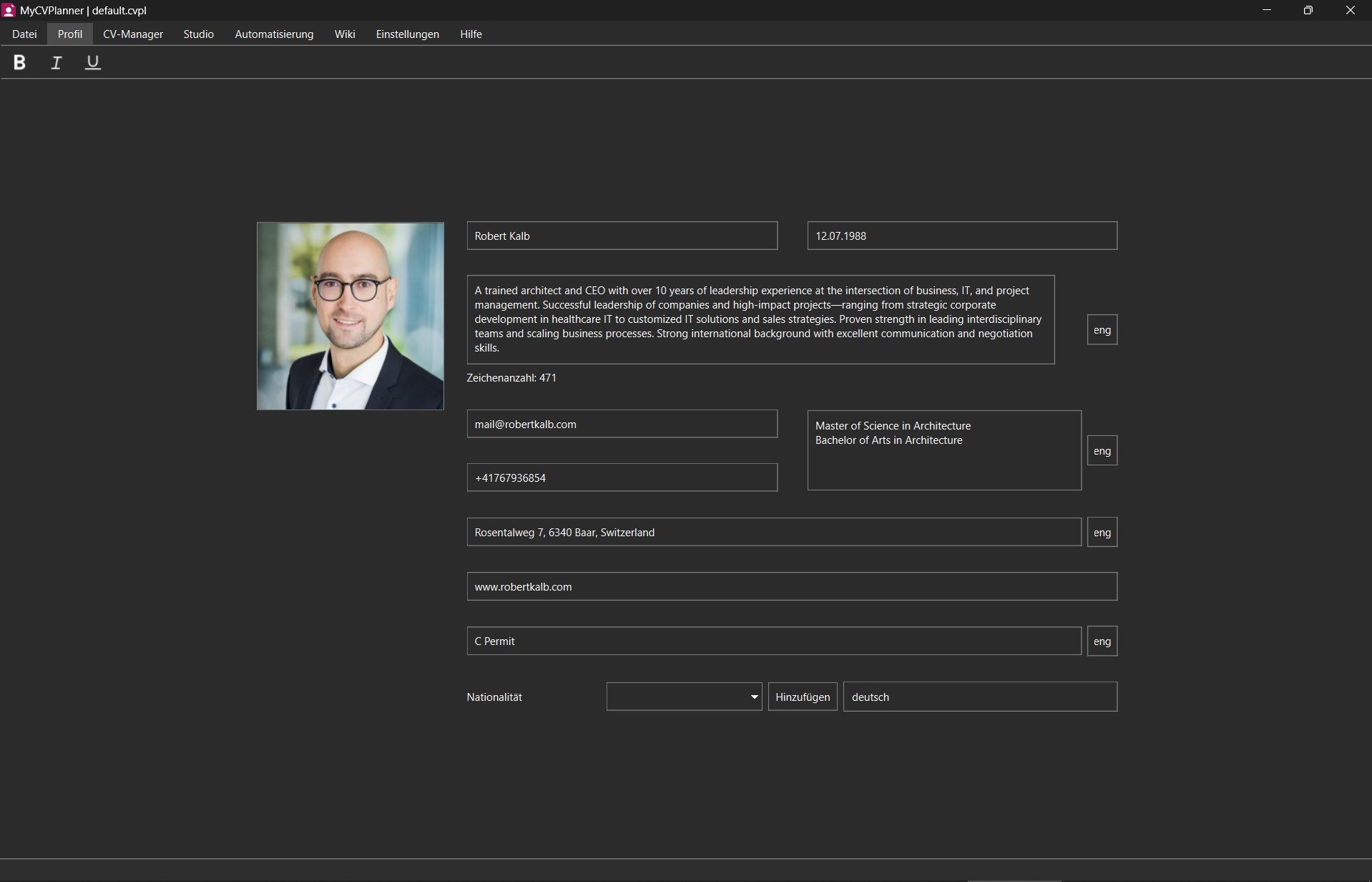 Step 1: Setup and project start in MyCVPlanner